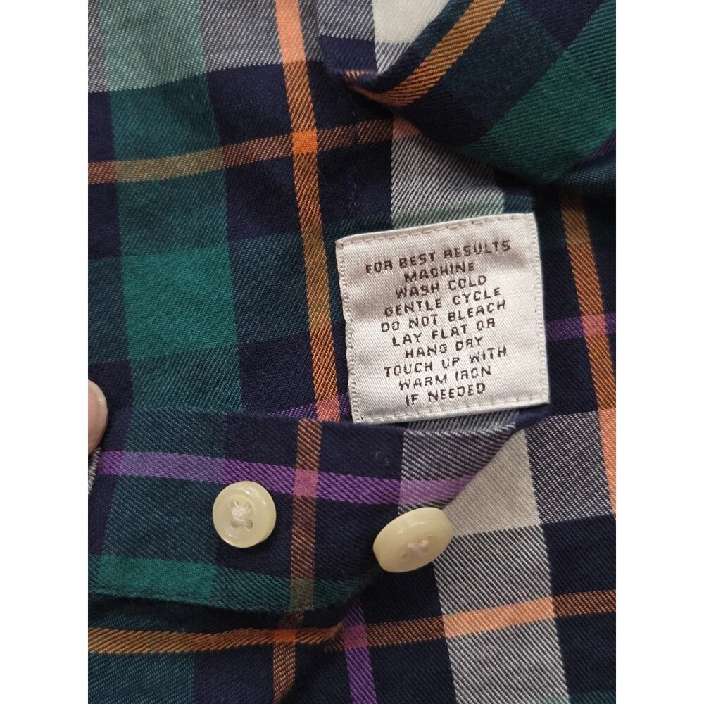Peter Millar Long Sleeve Shirt Mens Large Button Up Green Navy Plaid 100% Cotton